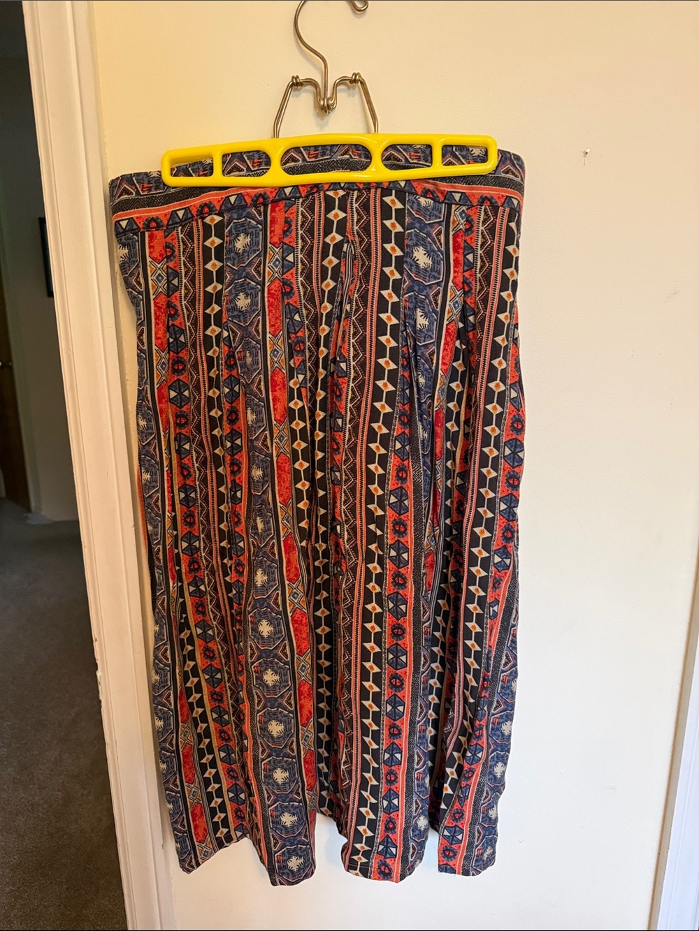 Striped Ethnic Print Maxi Skirt in Navy and Red